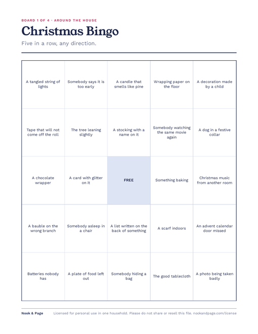 Christmas Bingo, page one