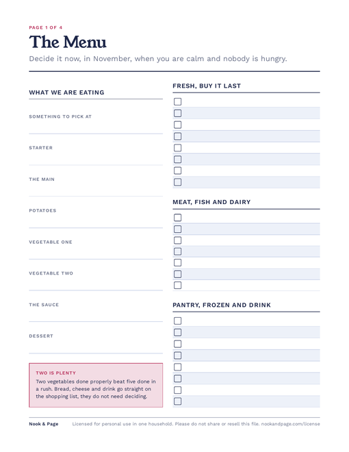 The Christmas Dinner Plan, page one