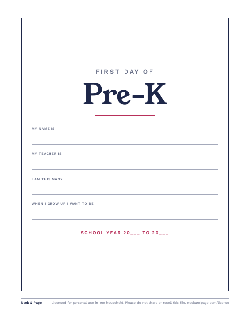 First Day of School Signs, page one