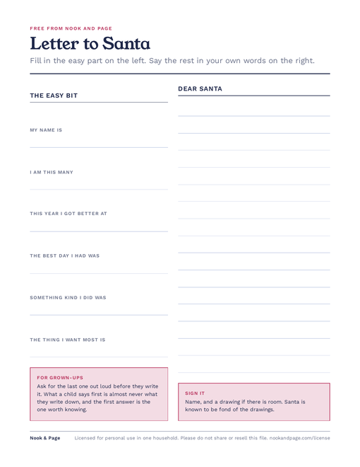 Letter to Santa, page one