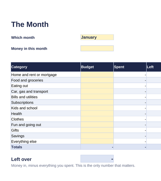 Simple Budget Tracker, page one