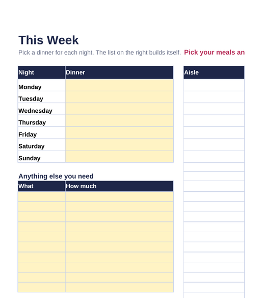 Smart Grocery Planner, page one