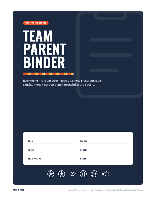 Team Parent Binder, page one