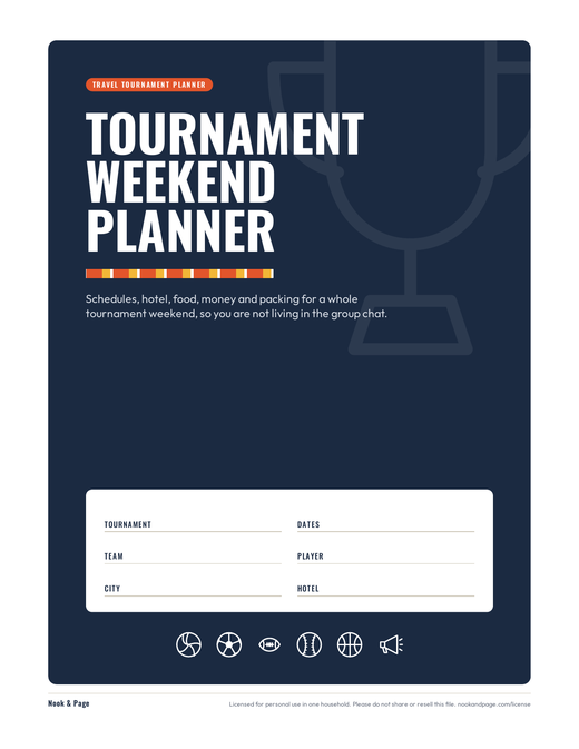 Tournament Weekend Planner, page one