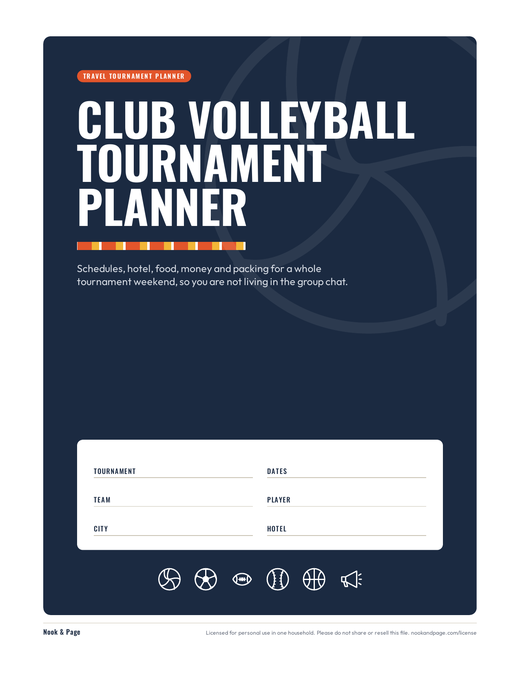 Club Volleyball Tournament Planner, page one